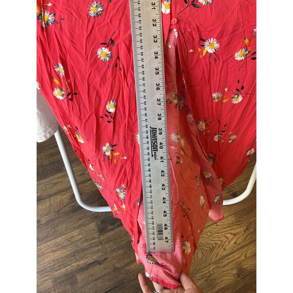 Express Women Maxi Dress M Red Floral Sundress Button Sleeveless Slit Front - Picture 8 of 11